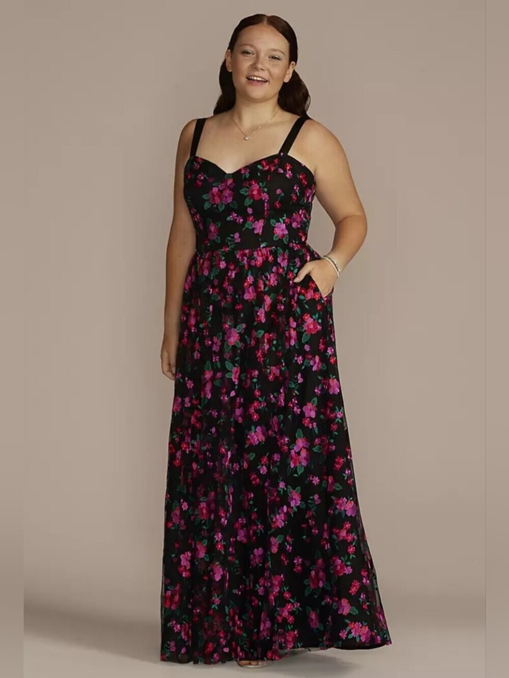 NWT Jules & Cleo Floral Embroidered Gown Tule Sweetheart Maxi Dress Size 18 Plus
